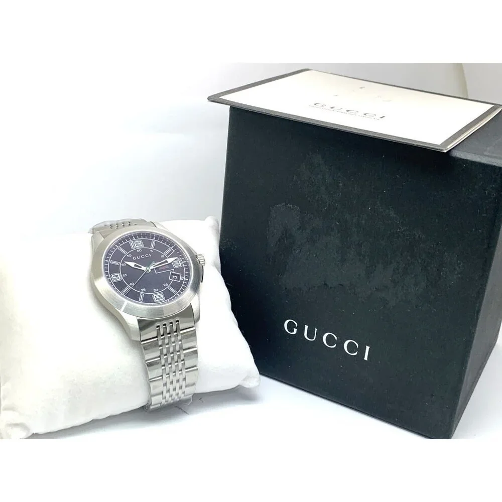 Gucci Men's Watch YA126201 G-Timeless Swiss Quartz Black Dial Silver Steel 44mm